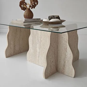 Zevric sofabord 65x105 cm rektangulært glass - Travertin og Transparent - Møbler - Bord - Sofabord