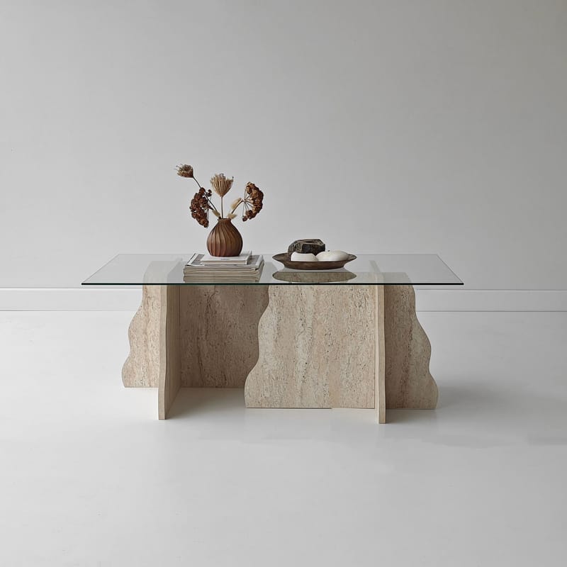 Zevric sofabord 65x105 cm rektangulært glass - Travertin og Transparent - Møbler - Bord - Sofabord