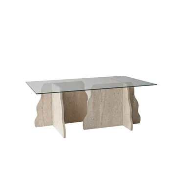 Zevric sofabord 65x105 cm rektangulært glass - Travertin og Transparent - Møbler - Bord - Sofabord
