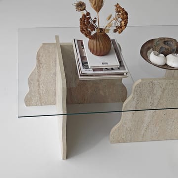 Zevric sofabord 65x105 cm rektangulært glass - Travertin og Transparent - Møbler - Bord - Sofabord