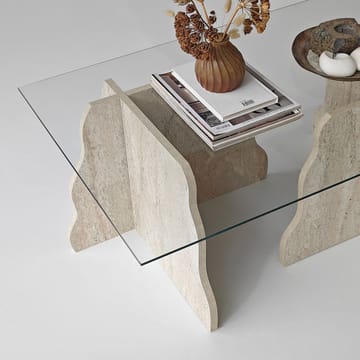 Zevric sofabord 65x105 cm rektangulært glass - Travertin og Transparent - Møbler - Bord - Sofabord