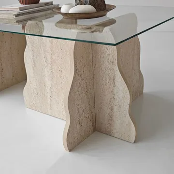 Zevric sofabord 65x105 cm rektangulært glass - Travertin og Transparent - Møbler - Bord - Sofabord