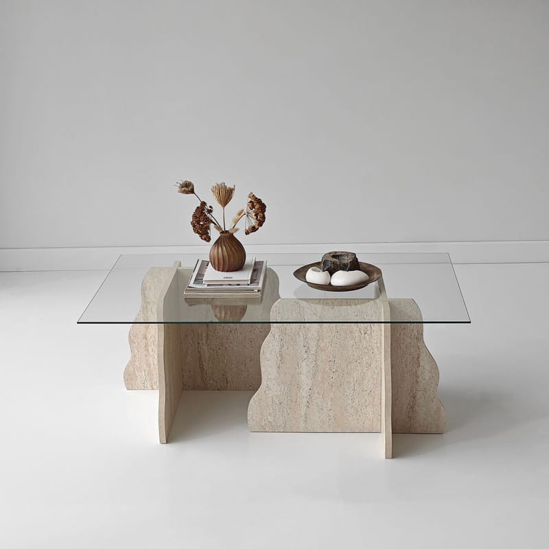 Zevric sofabord 65x105 cm rektangulært glass - Travertin og Transparent - Møbler - Bord - Sofabord