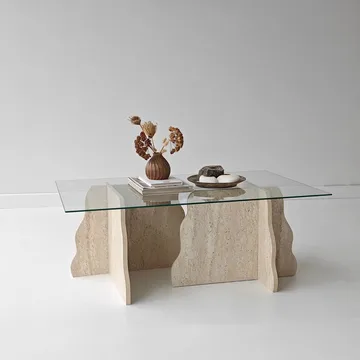 Zevric sofabord 65x105 cm rektangulært glass - Travertin og Transparent - Møbler - Bord - Sofabord
