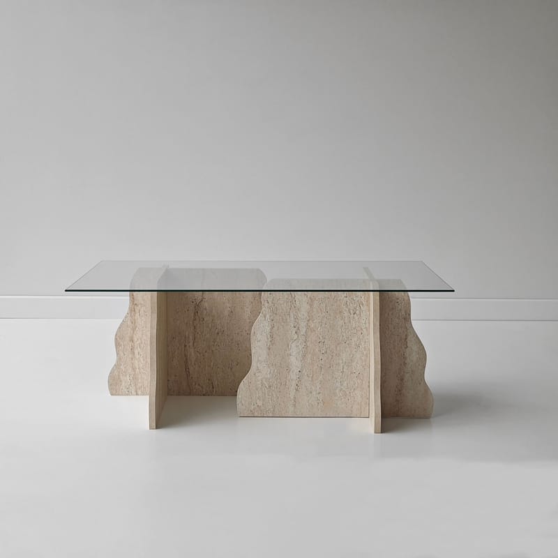 Zevric sofabord 65x105 cm rektangulært glass - Travertin og Transparent - Møbler - Bord - Sofabord