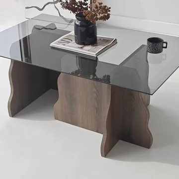 Zevric sofabord 65x105 cm rektangulært glass - Valnøtt og Røkt - Møbler - Bord - Sofabord