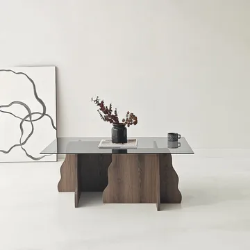 Zevric sofabord 65x105 cm rektangulært glass - Valnøtt og Røkt - Møbler - Bord - Sofabord
