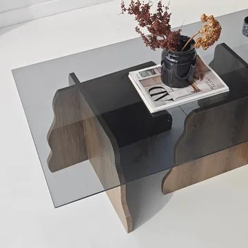 Zevric sofabord 65x105 cm rektangulært glass - Valnøtt og Røkt - Møbler - Bord - Sofabord