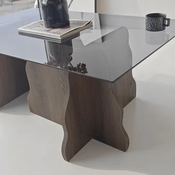 Zevric sofabord 65x105 cm rektangulært glass - Valnøtt og Røkt - Møbler - Bord - Sofabord