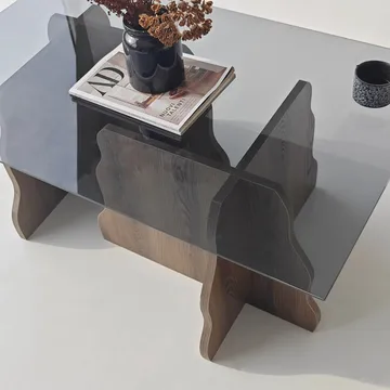 Zevric sofabord 65x105 cm rektangulært glass - Valnøtt og Røkt - Møbler - Bord - Sofabord
