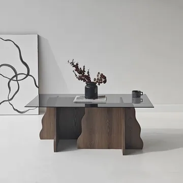 Zevric sofabord 65x105 cm rektangulært glass - Valnøtt og Røkt - Møbler - Bord - Sofabord