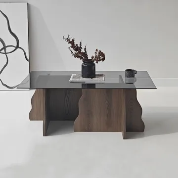 Zevric sofabord 65x105 cm rektangulært glass - Valnøtt og Røkt - Møbler - Bord - Sofabord