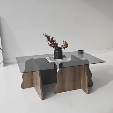 Zevric sofabord 65x105 cm rektangulært glass - Valnøtt og Røkt - Møbler - Bord - Sofabord