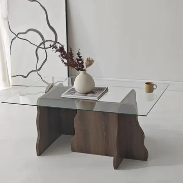 Zevric sofabord 65x105 cm rektangulært glass - Valnøtt og Transparent - Møbler - Bord - Sofabord
