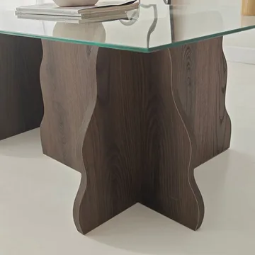 Zevric sofabord 65x105 cm rektangulært glass - Valnøtt og Transparent - Møbler - Bord - Sofabord