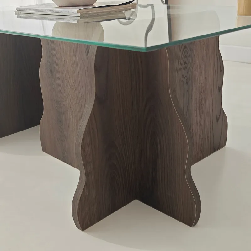 Zevric sofabord 65x105 cm rektangulært glass - Valnøtt og Transparent - Møbler - Bord - Sofabord
