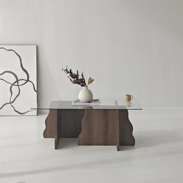 Zevric sofabord 65x105 cm rektangulært glass - Valnøtt og Transparent - Møbler - Bord - Sofabord