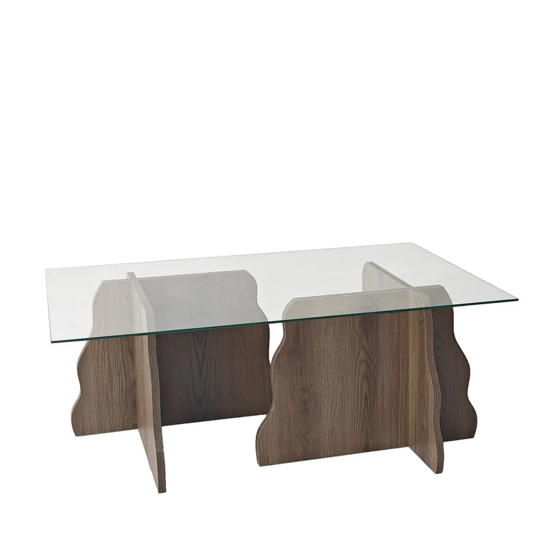 Zevric sofabord 65x105 cm rektangulært glass, Valnøtt og Transparent