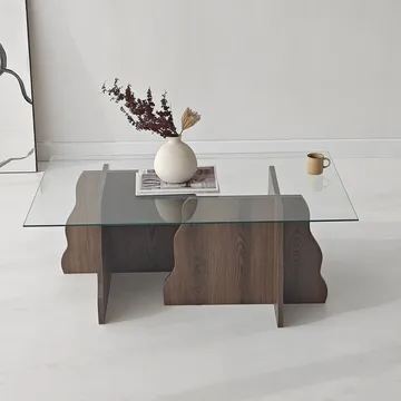 Zevric sofabord 65x105 cm rektangulært glass - Valnøtt og Transparent - Møbler - Bord - Sofabord