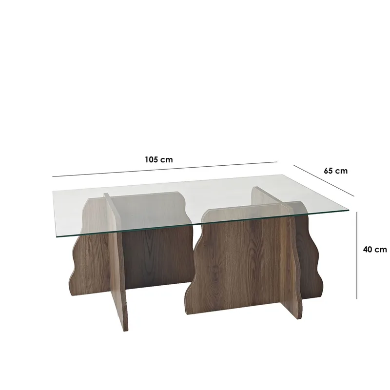 Zevric sofabord 65x105 cm rektangulært glass - Valnøtt og Transparent - Møbler - Bord - Sofabord