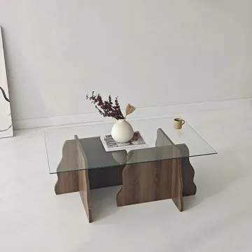 Zevric sofabord 65x105 cm rektangulært glass - Valnøtt og Transparent - Møbler - Bord - Sofabord