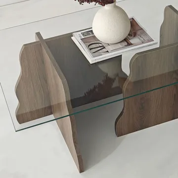 Zevric sofabord 65x105 cm rektangulært glass - Valnøtt og Transparent - Møbler - Bord - Sofabord