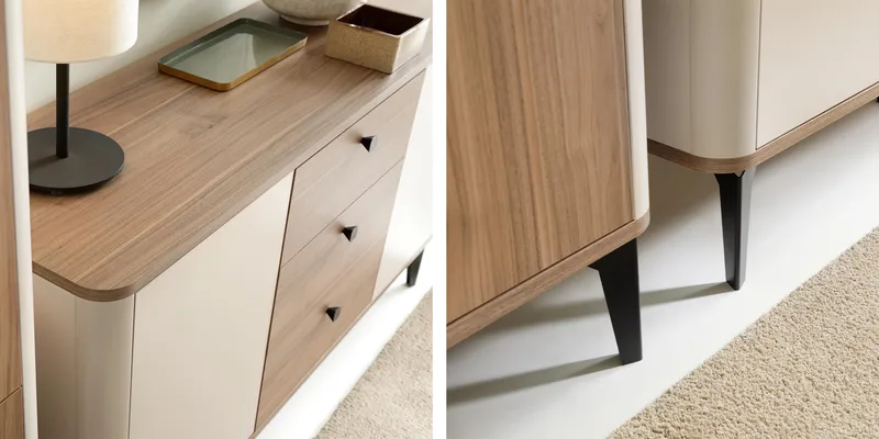Zeyrin Møbelsett til stue - Skjenk + Vitrineskap + Spisebord 120 cm - Brun|beige - Møbler - Møbelsett - Møbelsett til stue