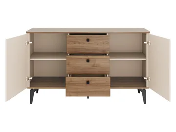 Zeyrin Møbelsett til stue - Skjenk + Vitrineskap + Spisebord 120 cm - Brun|beige - Møbler - Møbelsett - Møbelsett til stue