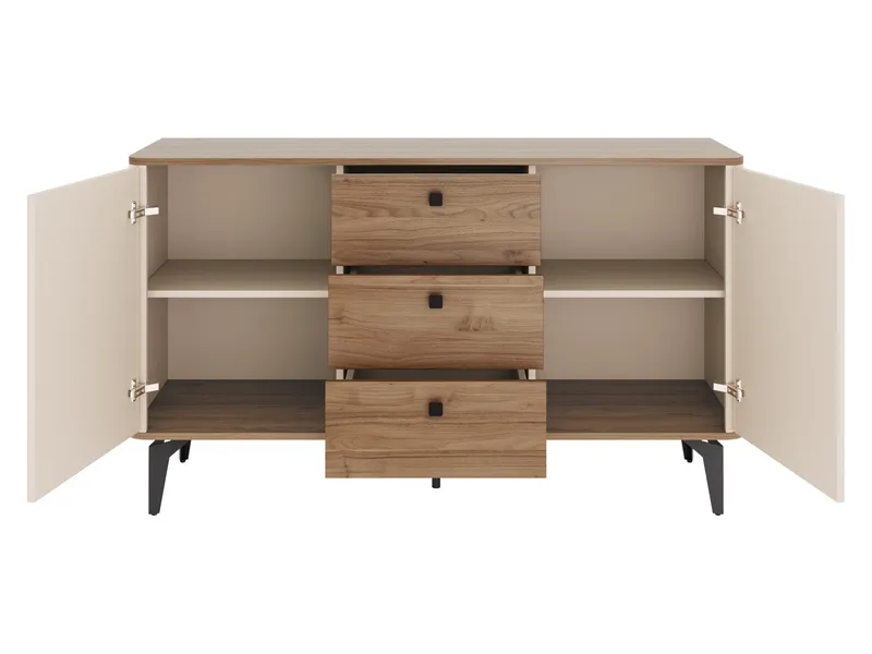 Zeyrin Møbelsett til stue - Skjenk + Vitrineskap + Spisebord 120 cm - Brun|beige - Møbler - Møbelsett - Møbelsett til stue