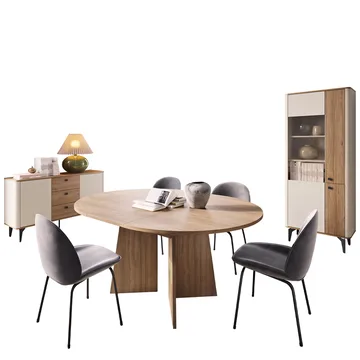 Zeyrin Møbelsett til stue - Skjenk + Vitrineskap + Spisebord 120 cm - Brun|beige - Møbler - Møbelsett - Møbelsett til stue