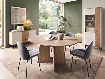 Zeyrin Møbelsett til stue - Skjenk + Vitrineskap + Spisebord 120 cm - Brun|beige - Møbler - Møbelsett - Møbelsett til stue