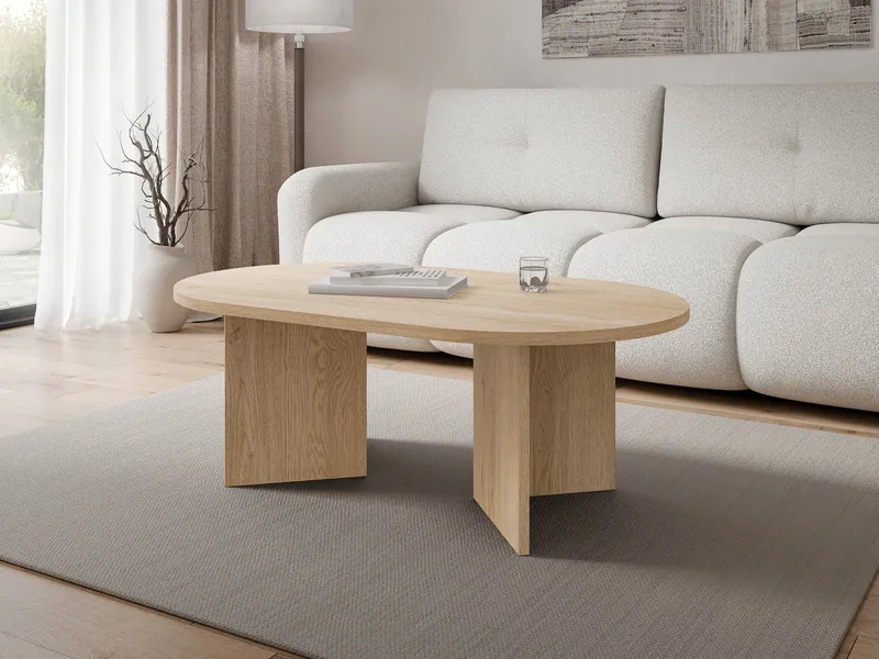 Zyleron Ovalt Sofabord 110x65 cm med Tre- og Eikeutseende og Panelben - Lysebrun - Møbler - Bord - Sofabord