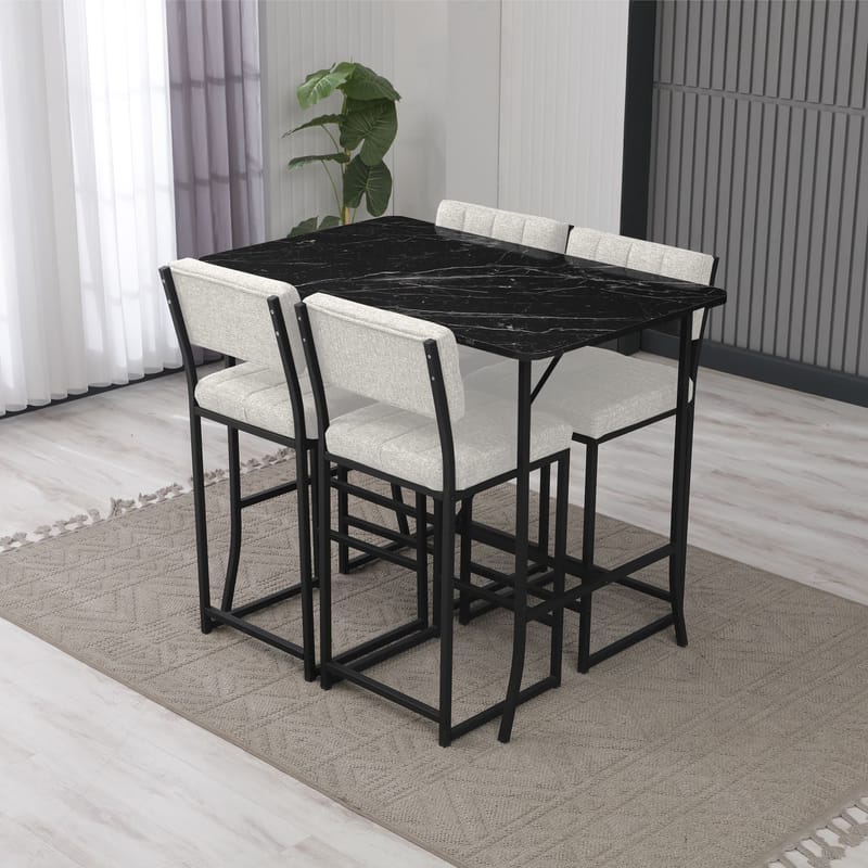 Cenanwesh bargruppe bord + 4 stoler - Krem Svart - Møbler - Bord