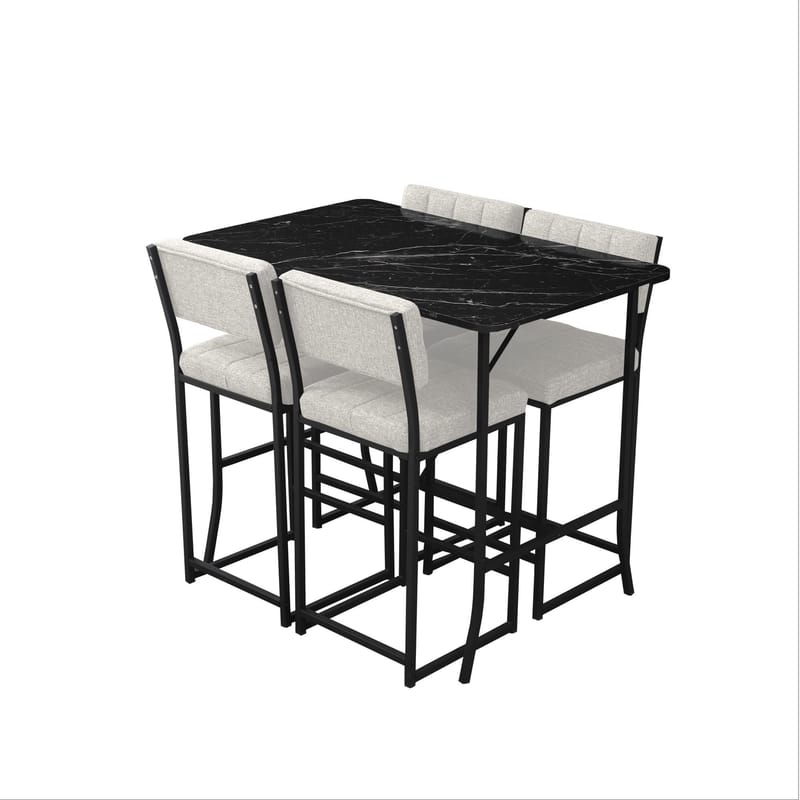Cenanwesh bargruppe bord + 4 stoler - Krem Svart - Møbler - Bord