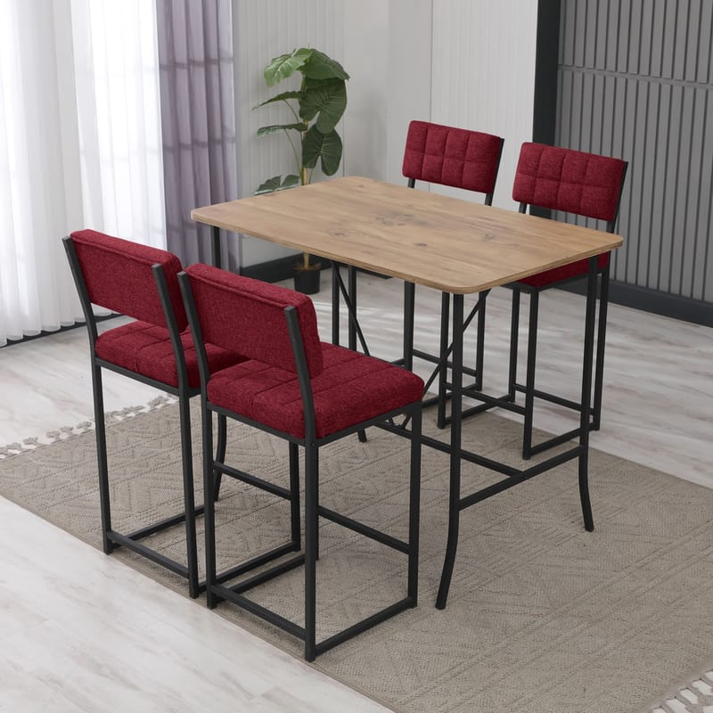 Cenanwesh bargruppe bord + 4 stoler - Vinrød Valnøtt - Møbler - Bord