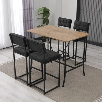 Cenanwesh bargruppe bord + 4 stoler - Antrasitt/Valnøtt - Møbler - Bord