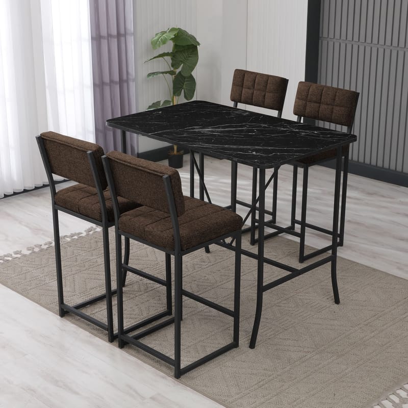Cenanwesh bargruppe bord + 4 stoler - Brun Svart - Møbler - Bord