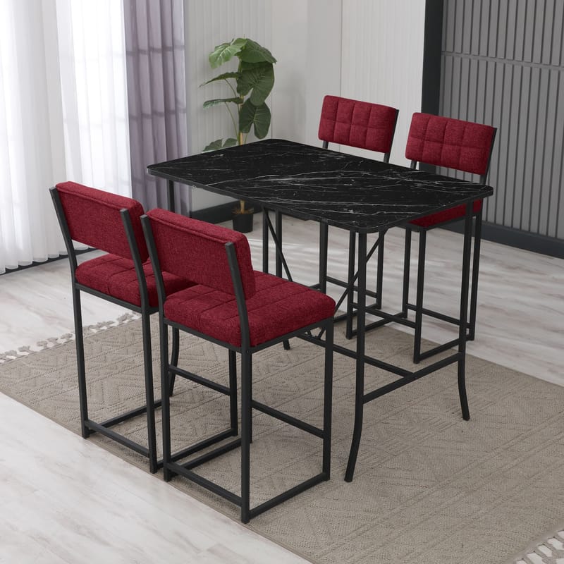 Cenanwesh bargruppe bord + 4 stoler - Vinrød Svart - Møbler - Bord