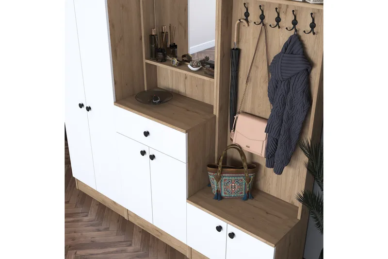 Hooda Gangmøbelsett Brun/Hvit - Hanah Home - Møbler - Gangmøbler - Møbelsett til gang & entre