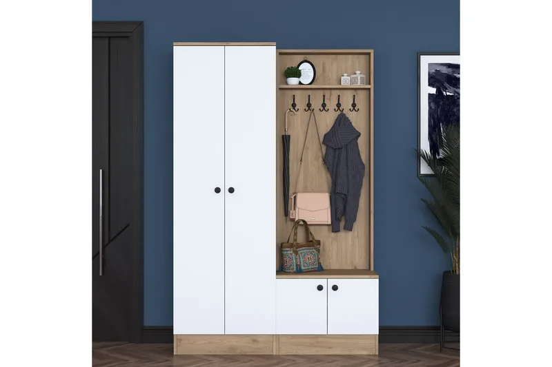 Hooda Gangmøbelsett Hvit/Brun - Hanah Home - Møbler - Gangmøbler - Møbelsett til gang & entre