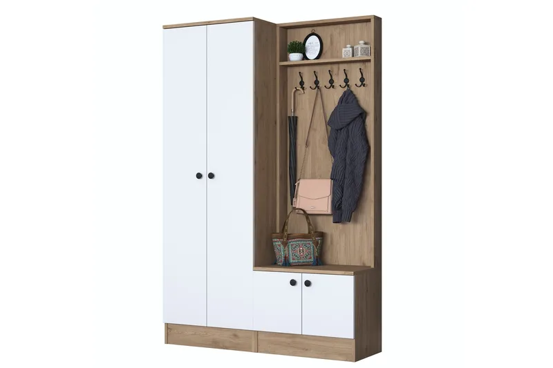 Hooda Gangmøbelsett Hvit/Brun - Hanah Home - Møbler - Gangmøbler - Møbelsett til gang & entre