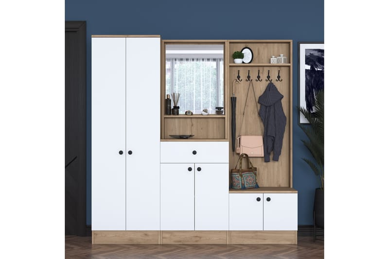 Hooda Gangmøbelsett Hvit/Brun - Hanah Home - Møbler - Gangmøbler - Møbelsett til gang & entre