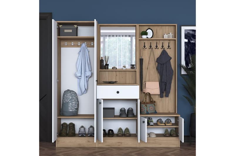 Hooda Gangmøbelsett Hvit/Brun - Hanah Home - Møbler - Gangmøbler - Møbelsett til gang & entre