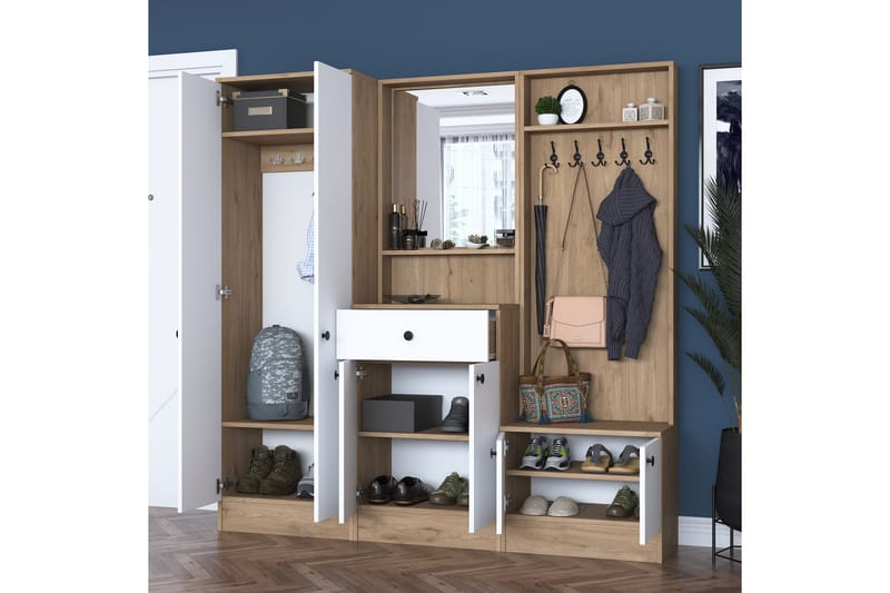 Hooda Gangmøbelsett Hvit/Brun - Hanah Home - Møbler - Gangmøbler - Møbelsett til gang & entre