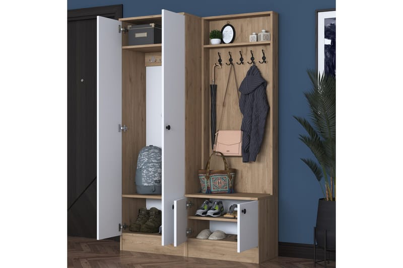 Hooda Gangmøbelsett Hvit/Brun - Hanah Home - Møbler - Gangmøbler - Møbelsett til gang & entre