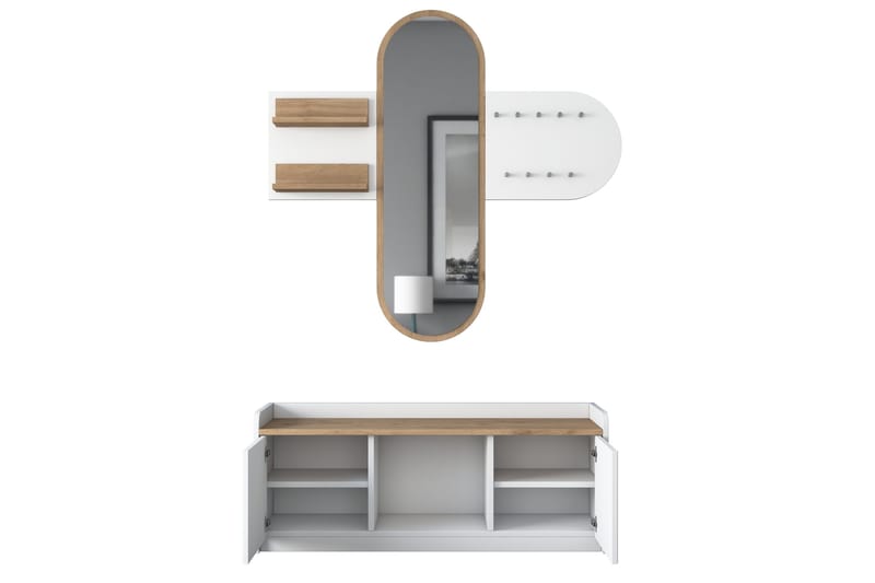 Ronnric Gangmøbelsett Hvit/Brun - Hanah Home - Møbler - Gangmøbler - Møbelsett til gang & entre