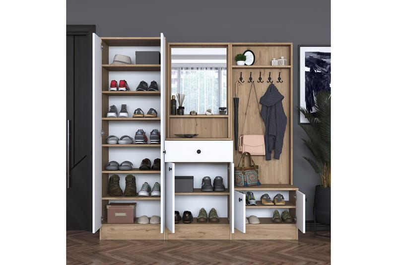 Hooda Gangmøbelsett Brun/Hvit - Hanah Home - Møbler - Gangmøbler - Møbelsett til gang & entre