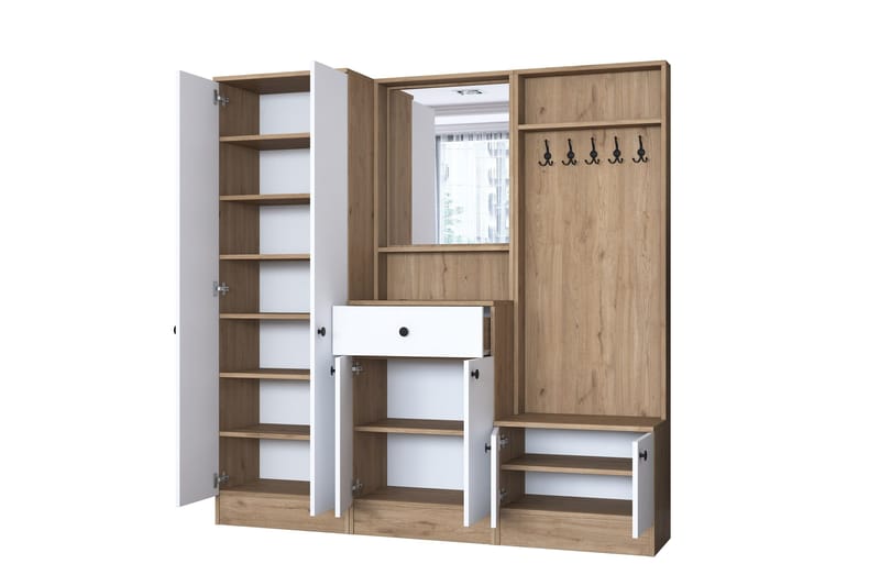 Hooda Gangmøbelsett Brun/Hvit - Hanah Home - Møbler - Gangmøbler - Møbelsett til gang & entre