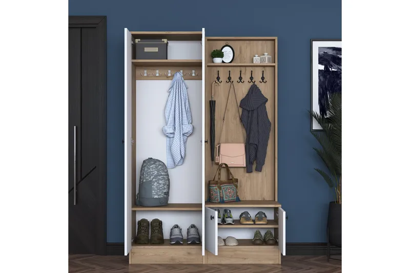 Hooda Gangmøbelsett Hvit/Brun - Hanah Home - Møbler - Gangmøbler - Møbelsett til gang & entre