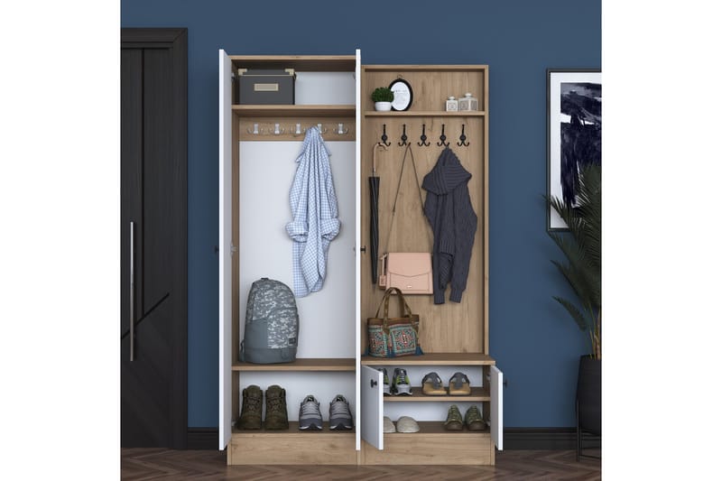 Hooda Gangmøbelsett Hvit/Brun - Hanah Home - Møbler - Gangmøbler - Møbelsett til gang & entre